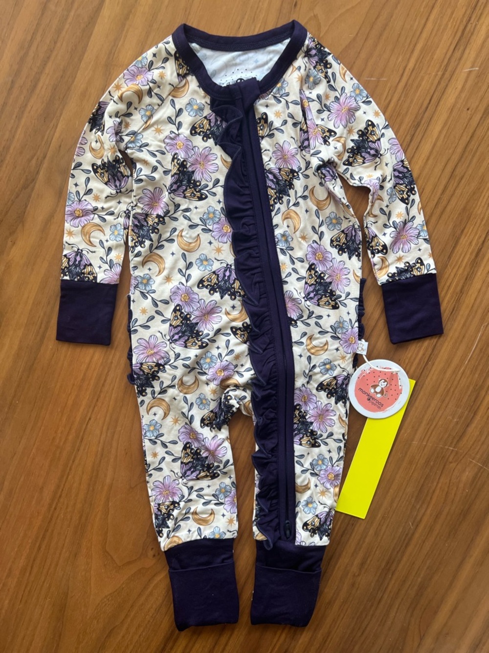 Monkeeroos Moths zippered footie